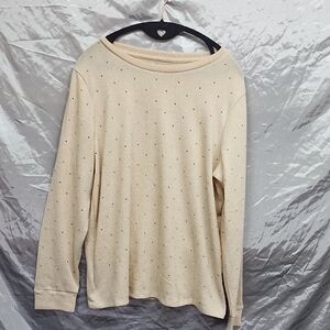 Emily Daniels Cream Sweater Top Gold Stud Accent Womens Large NWOT